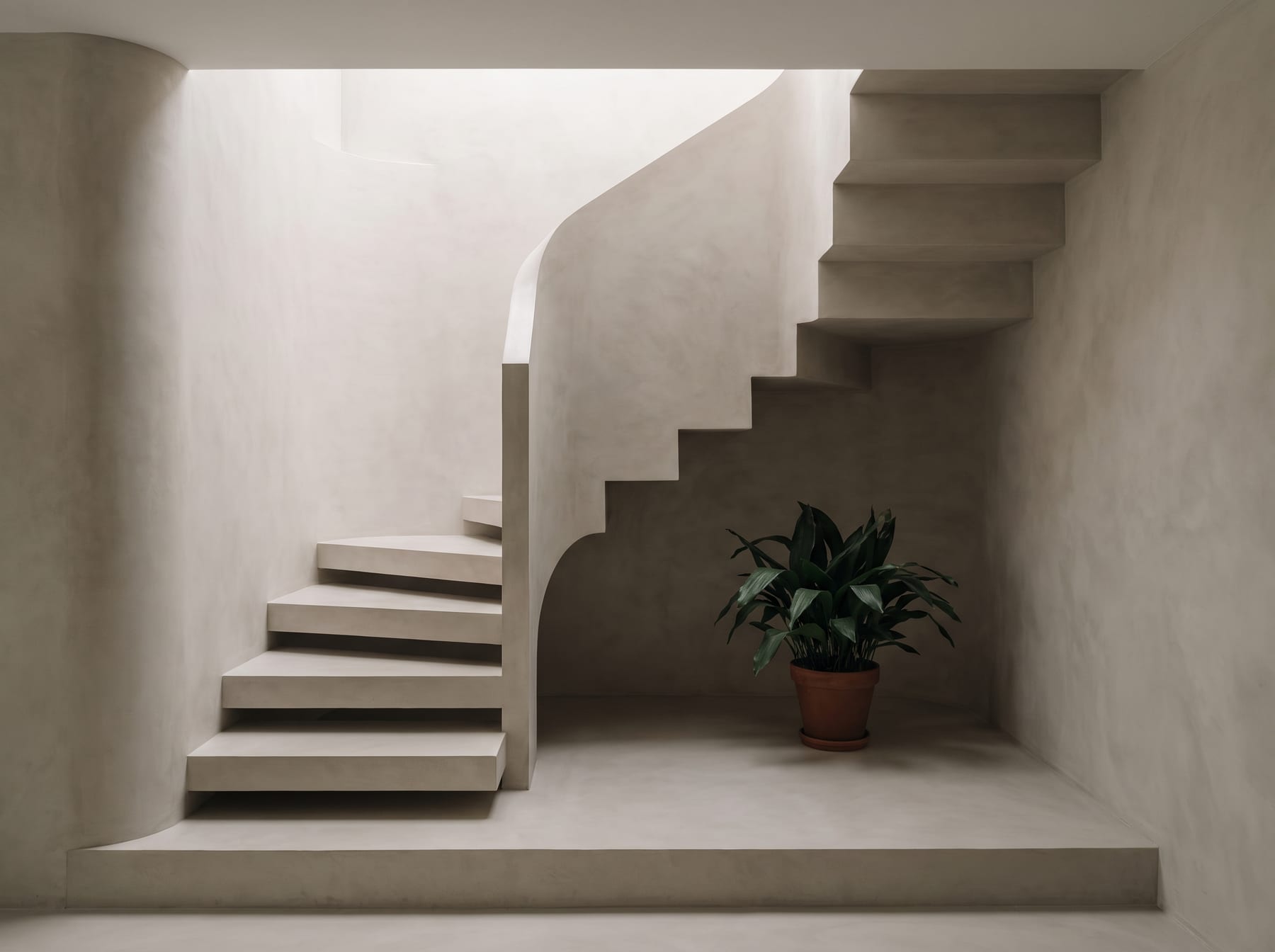 Seamless microcement staircase wrapped in one continuous surface