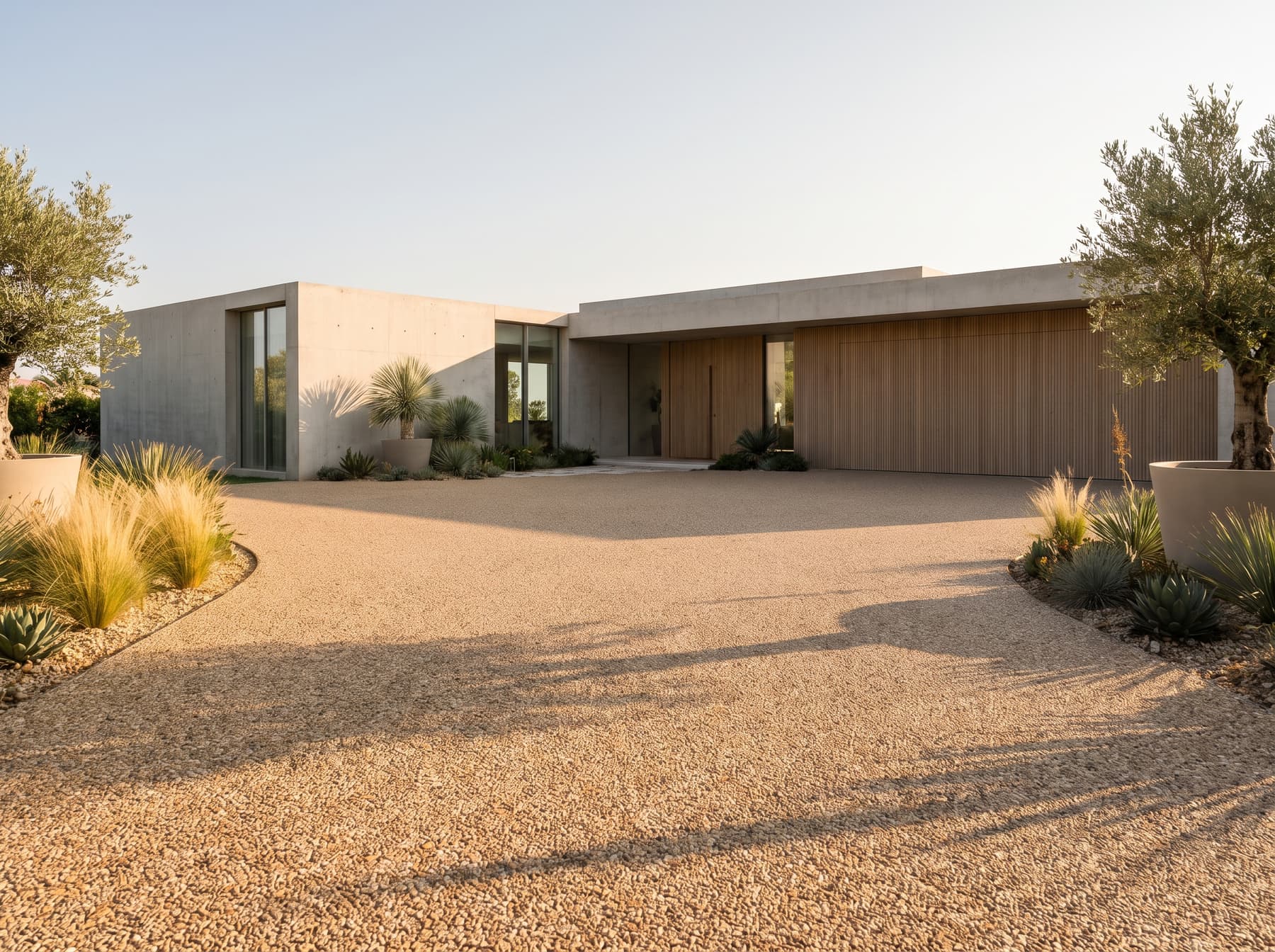 Seamless resin bound driveway sweeping up to a villa entrance