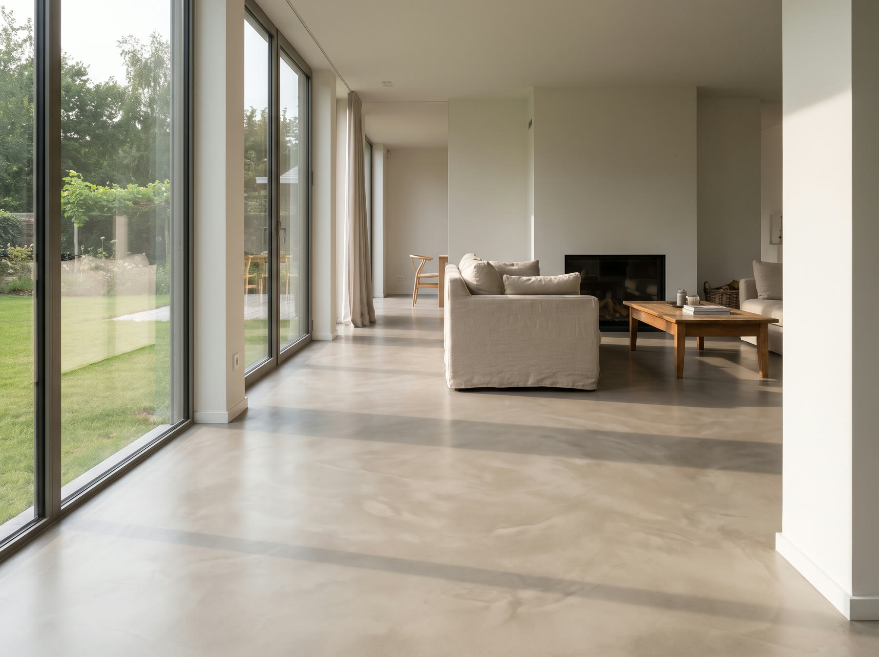 Close-up of polished concrete showing fine aggregate and a mirror gloss