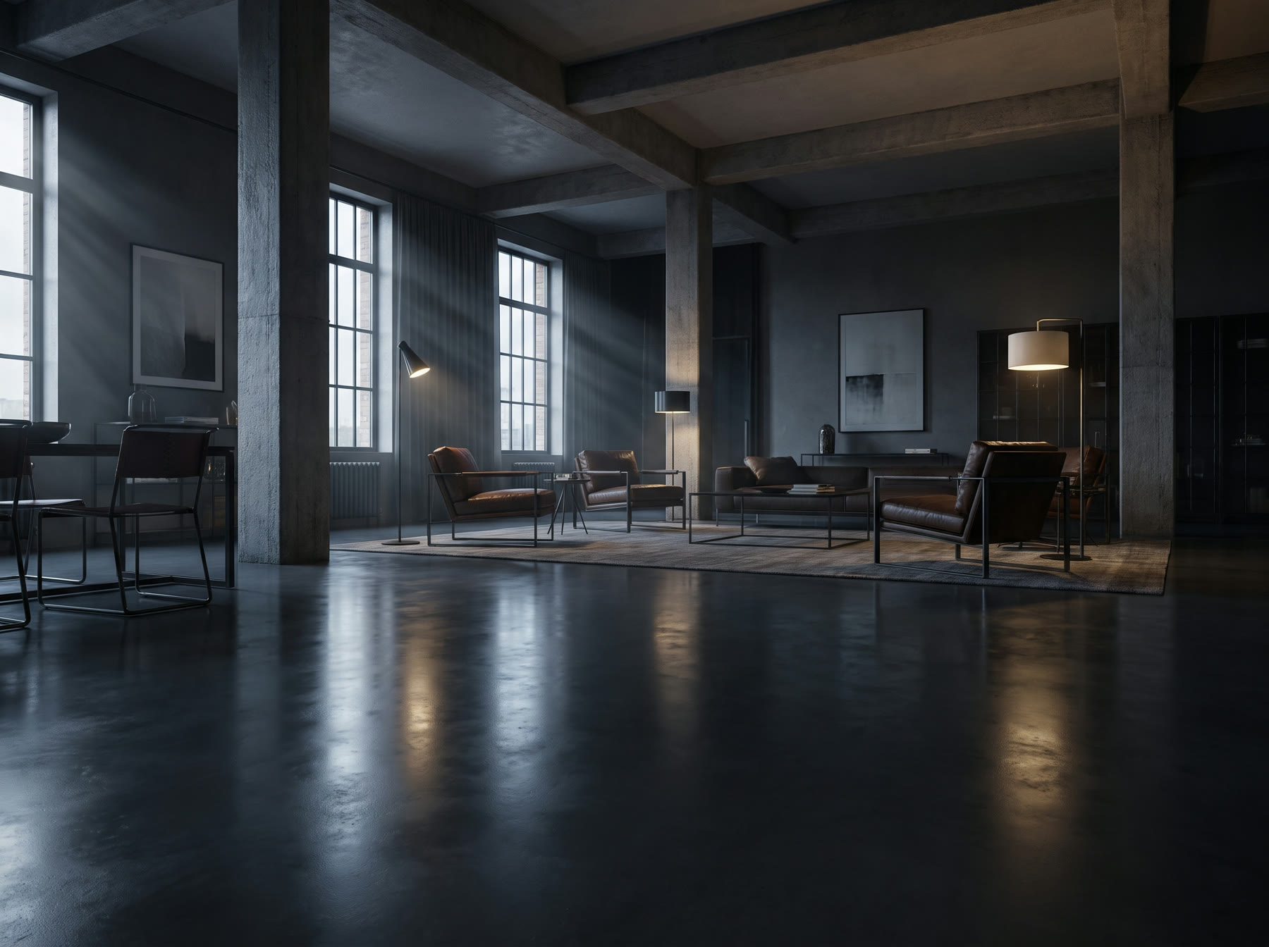 Seamless polished concrete floor in a contemporary UAE showroom