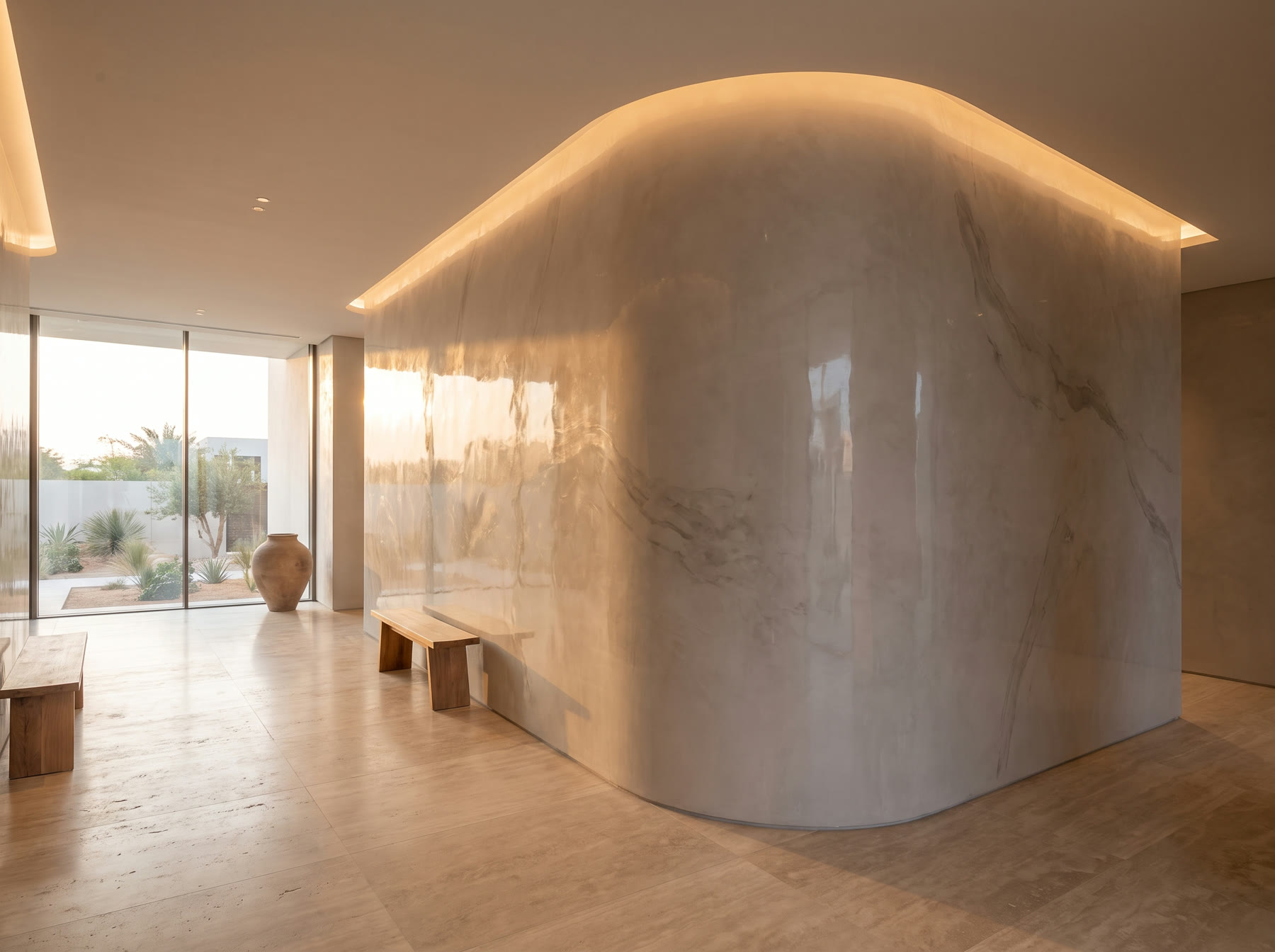 Close-up of burnished Venetian plaster showing marble-like depth and sheen
